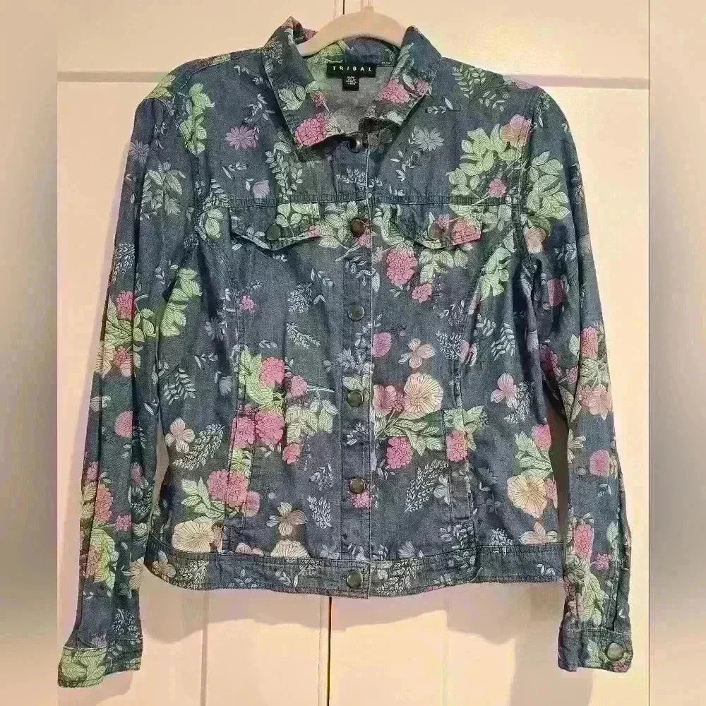 Tribal Floral Lightweight Denim Jacket